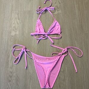 Skims Pink Bikini with Stud Accents